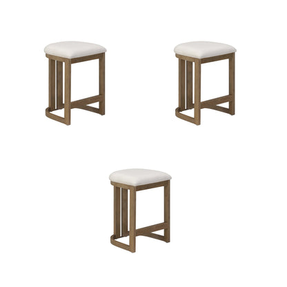 Barrel Wooden Backless Bar Stool Light Brown Set of 3
