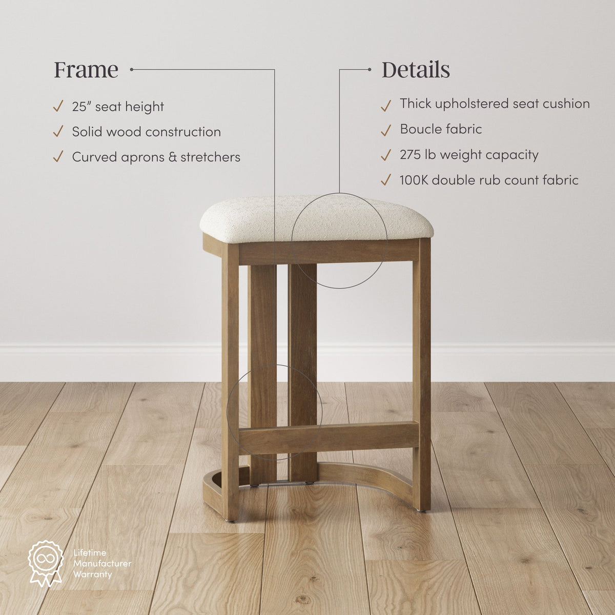 Barrel Wooden Backless Bar Stool Light Brown