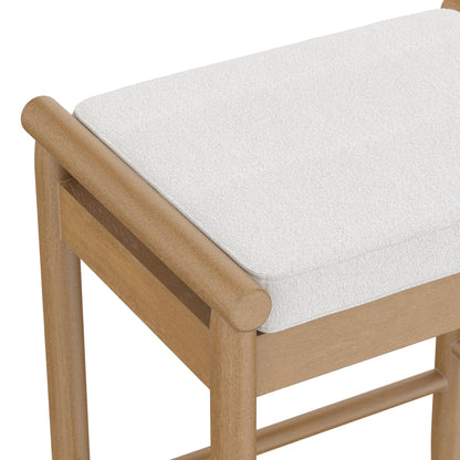 Backless Wooden Bar Stool with Boucle Upholstery Light Brown