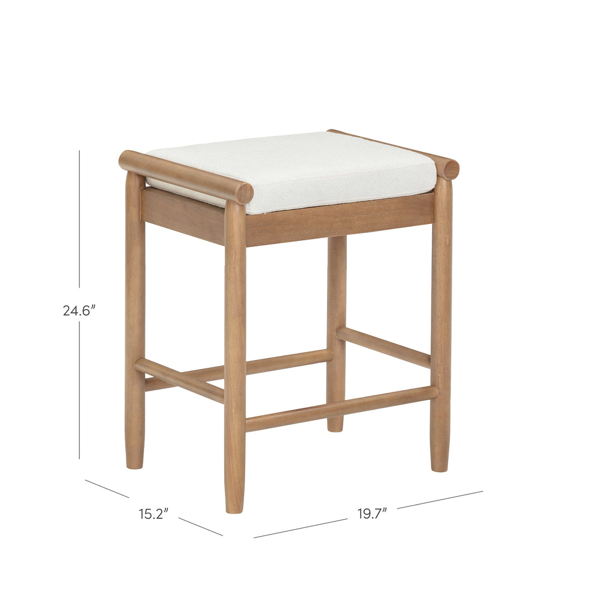 Backless Wooden Bar Stool with Boucle Upholstery Light Brown