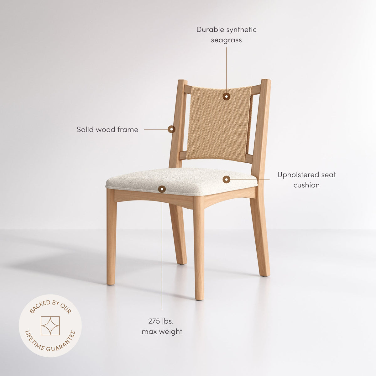 Arched Back Seagrass Boucle Dining Chair Raw Oak