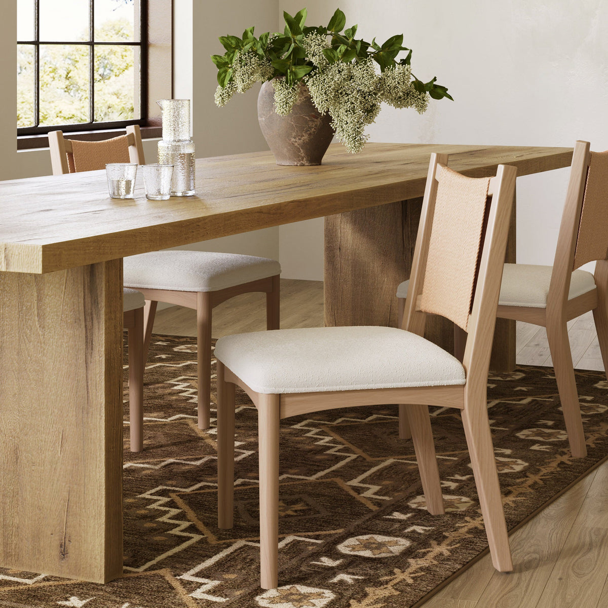 Arched Back Seagrass Boucle Dining Chair Raw Oak