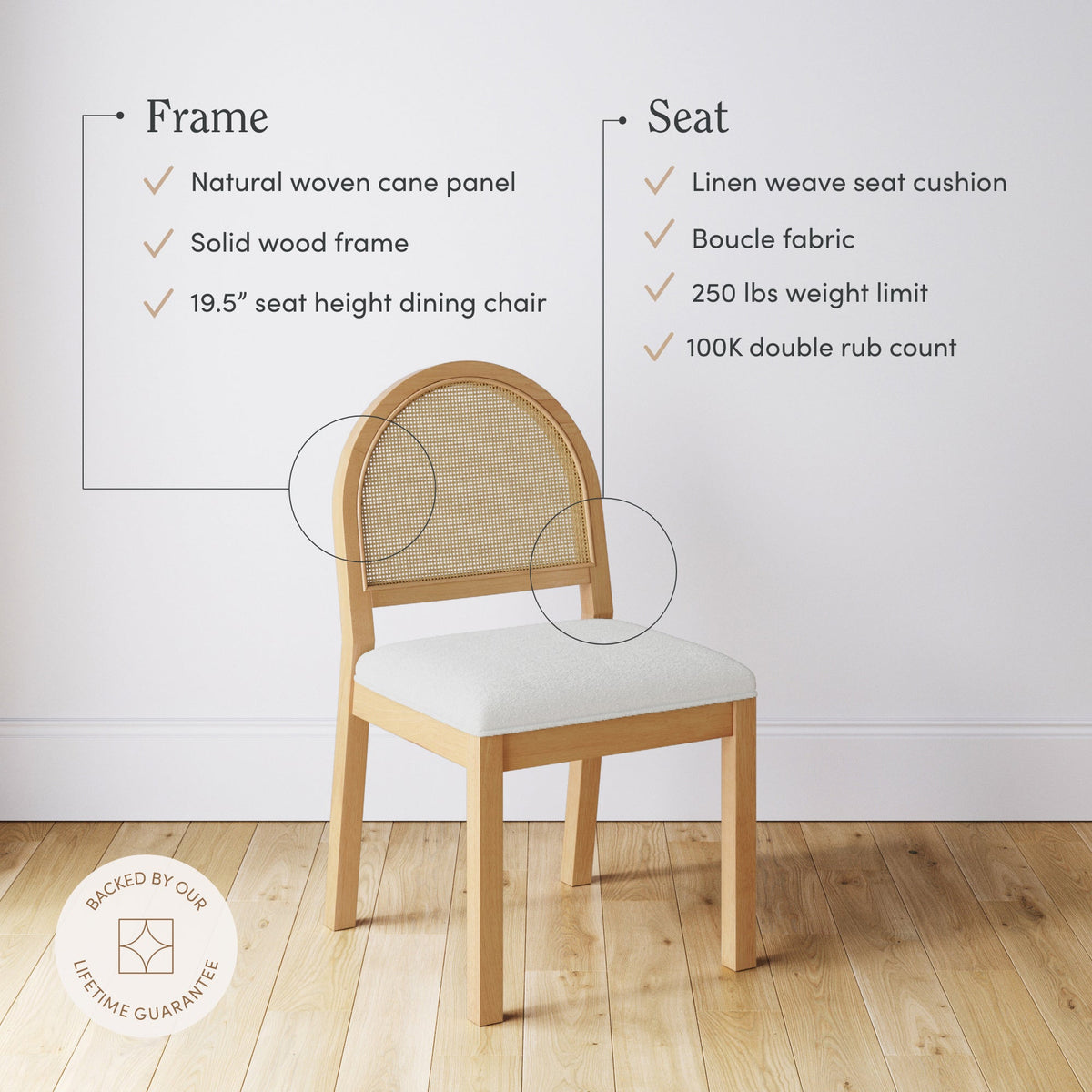 Boucle & Rattan Dining Chair Warm Pine