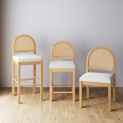 Boucle & Rattan Dining Chair Warm Pine