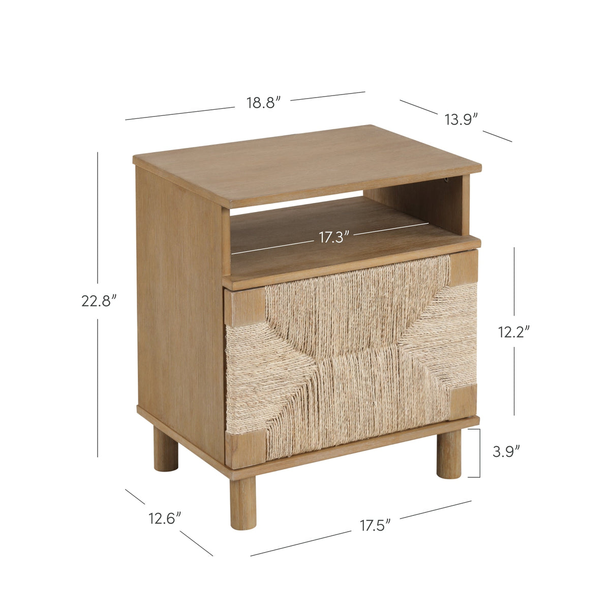 Boho Seagrass & Wood Storage Nightstand