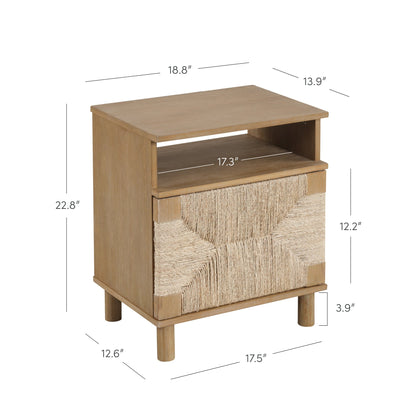 Boho Seagrass & Wood Storage Nightstand