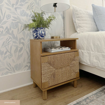 Boho Seagrass & Wood Storage Nightstand