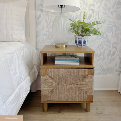 Boho Seagrass & Wood Storage Nightstand