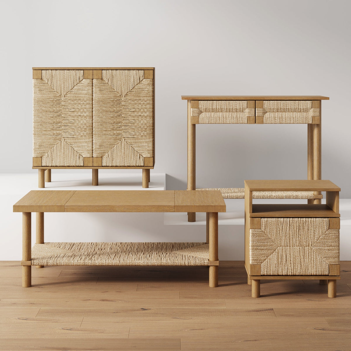 Boho Seagrass & Wood Storage Nightstand