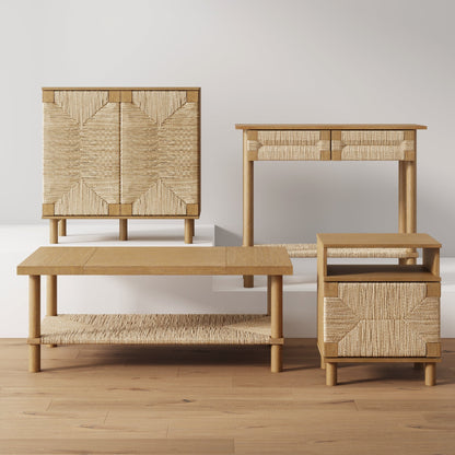 Boho Seagrass & Wood Storage Nightstand