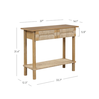 Boho Seagrass & Wood Console Table