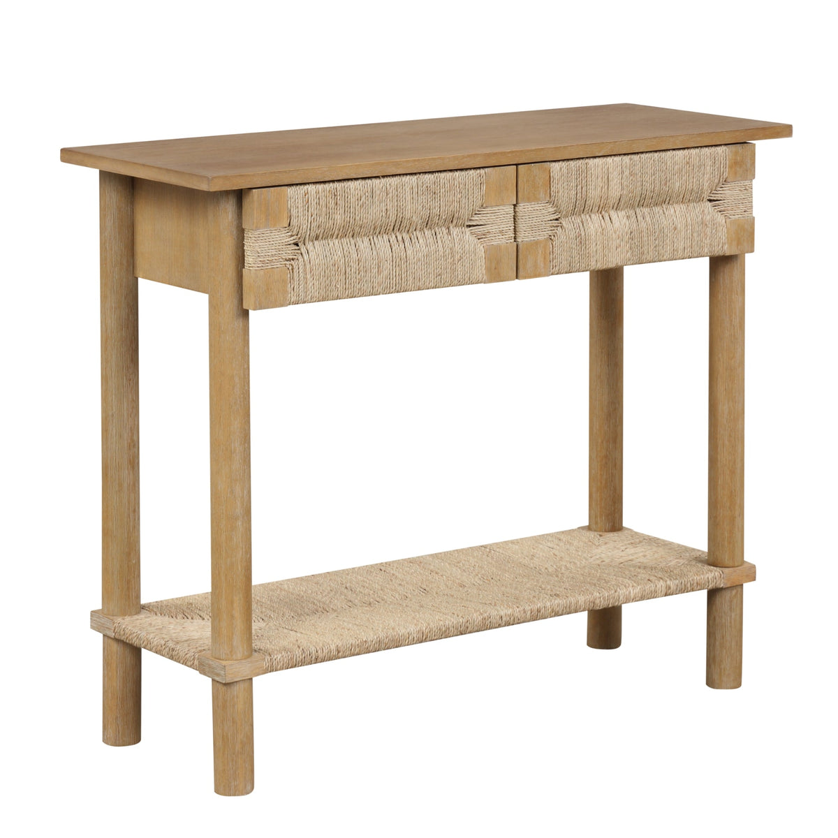 Boho Seagrass & Wood Console Table