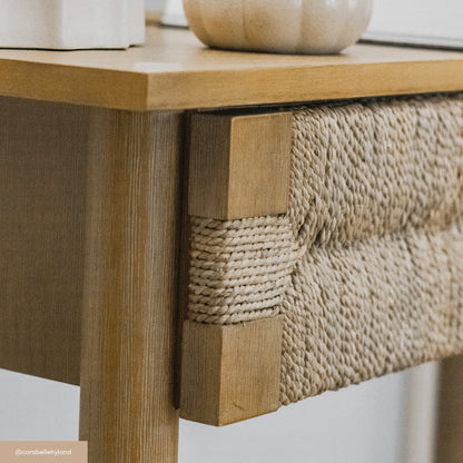 Boho Seagrass & Wood Console Table