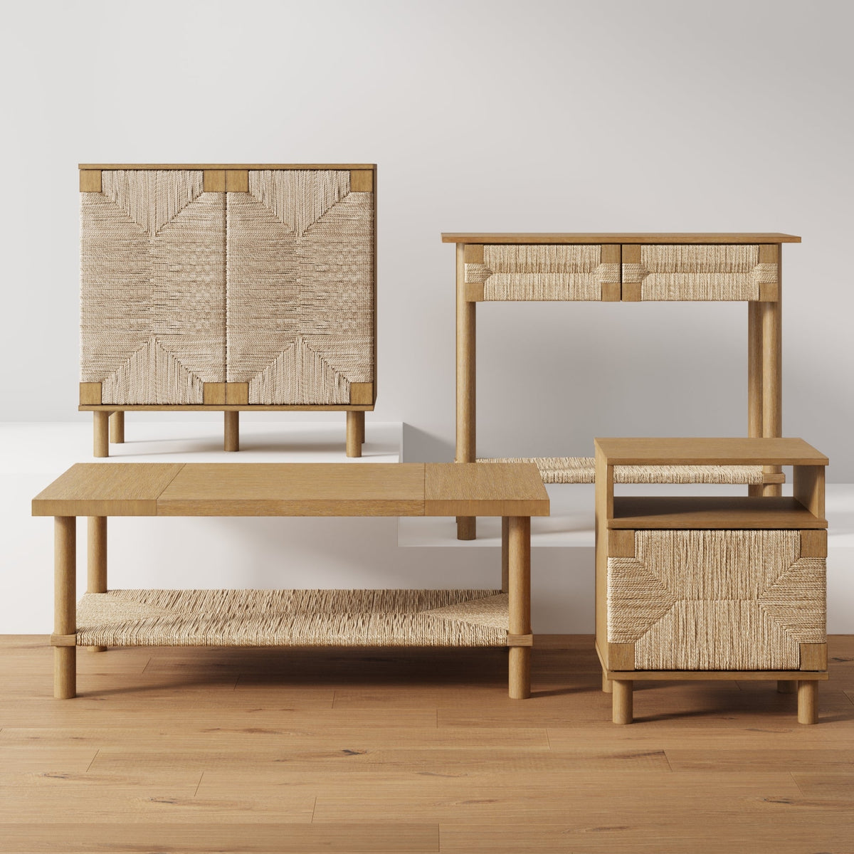 Boho Seagrass & Wood Console Table