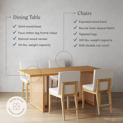 Bohemian Wood & Boucle Dining Set