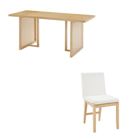 Bohemian Wood & Boucle Dining Set