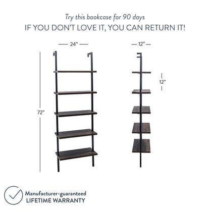 5-Shelf Ladder Bookshelf Nutmeg Matte Black