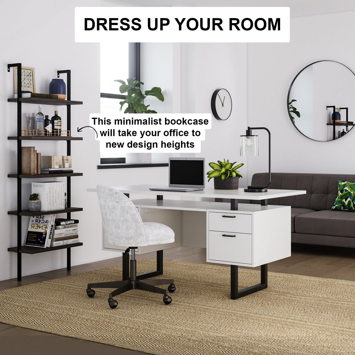 5-Shelf Ladder Bookshelf Nutmeg Matte Black