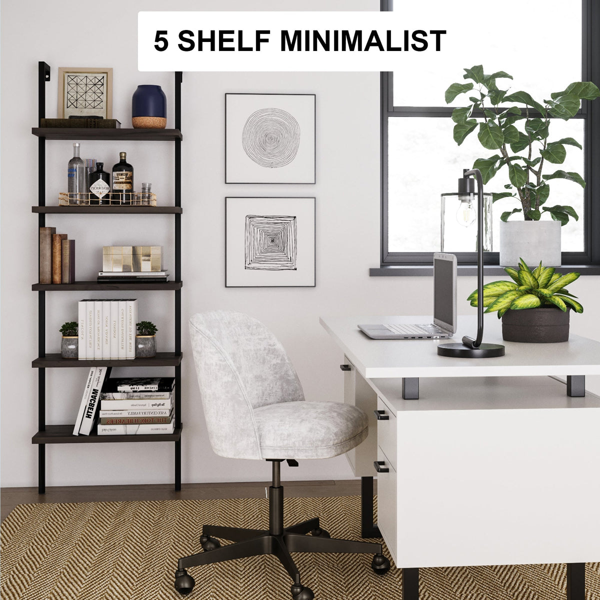 5-Shelf Ladder Bookshelf Nutmeg Matte Black