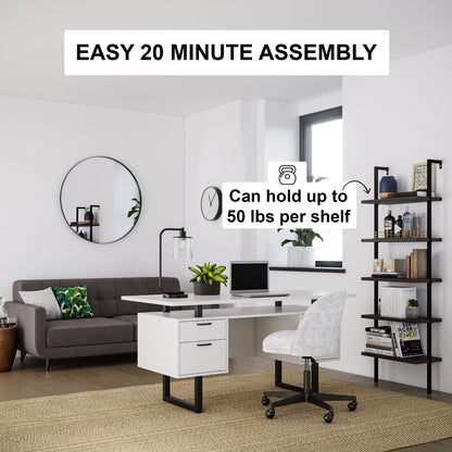 5-Shelf Ladder Bookshelf Nutmeg Matte Black