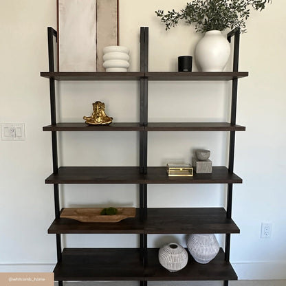 5-Shelf Ladder Wall Bookshelves Nutmeg (Set of 2)