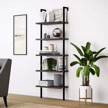 5-Shelf Ladder Wall Bookshelves Nutmeg (Set of 2)