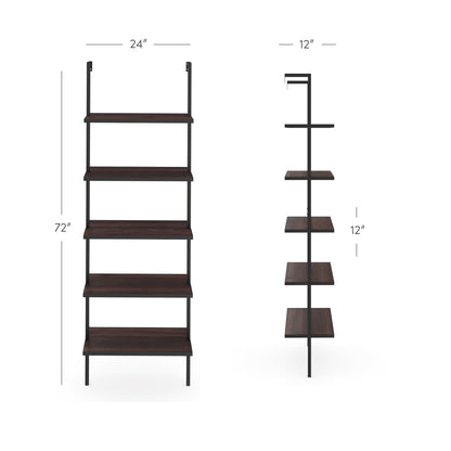 5-Shelf Ladder Bookshelf Walnut Matte Black
