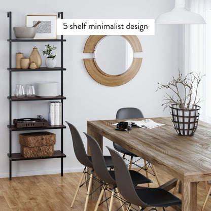 5-Shelf Ladder Bookshelf Walnut Matte Black