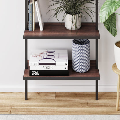 5-Shelf Ladder Bookshelf Walnut Matte Black