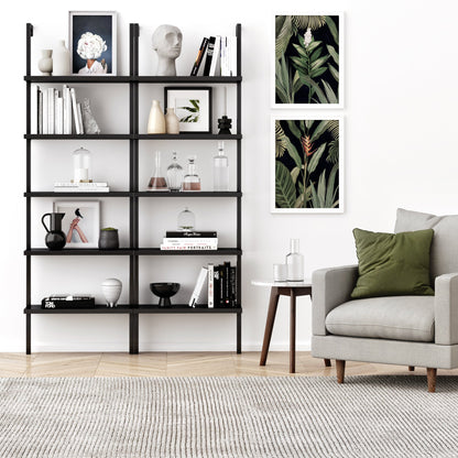 5-Shelf Ladder Bookshelf Black