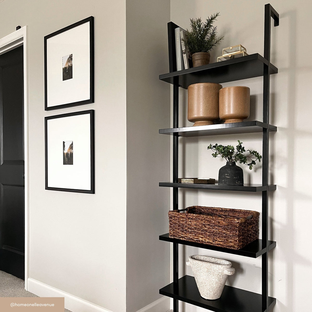 5-Shelf Ladder Bookshelf Black