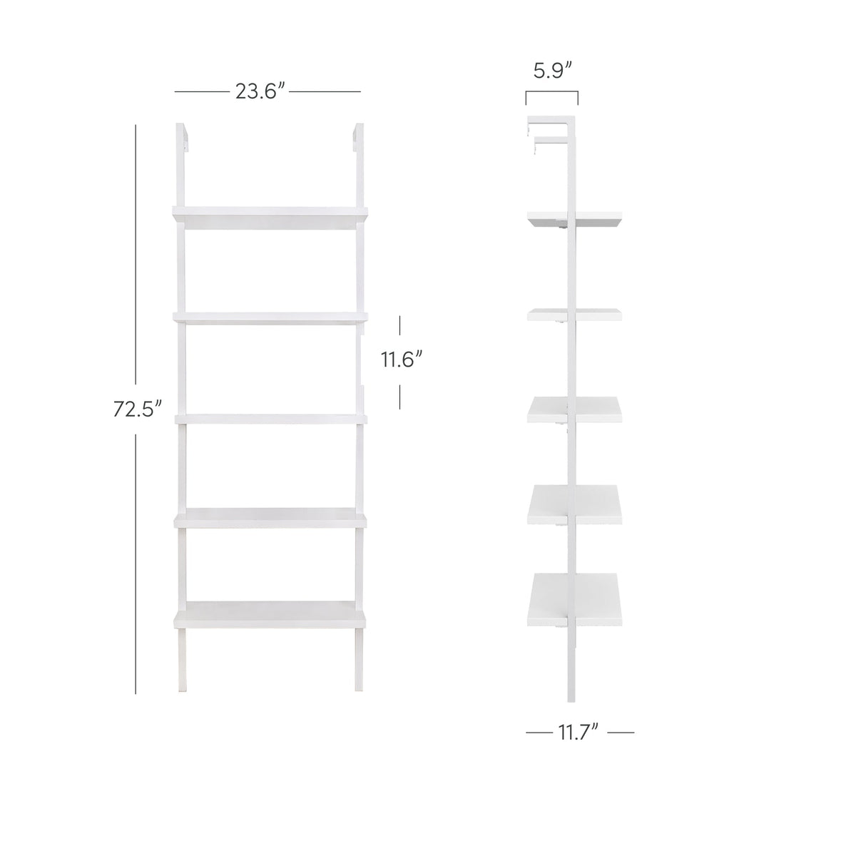 5-Shelf Ladder Bookshelf White