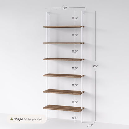 6-Shelf Ladder Bookshelf Oak Matte White