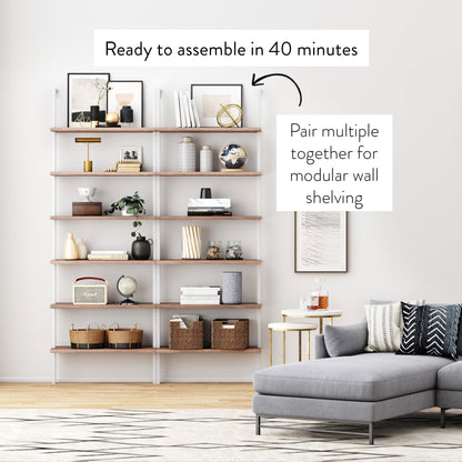 6-Shelf Ladder Bookshelf Oak Matte White