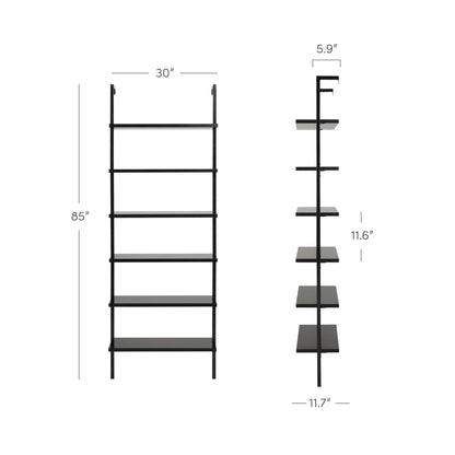 6-Shelf Ladder Bookshelf Black