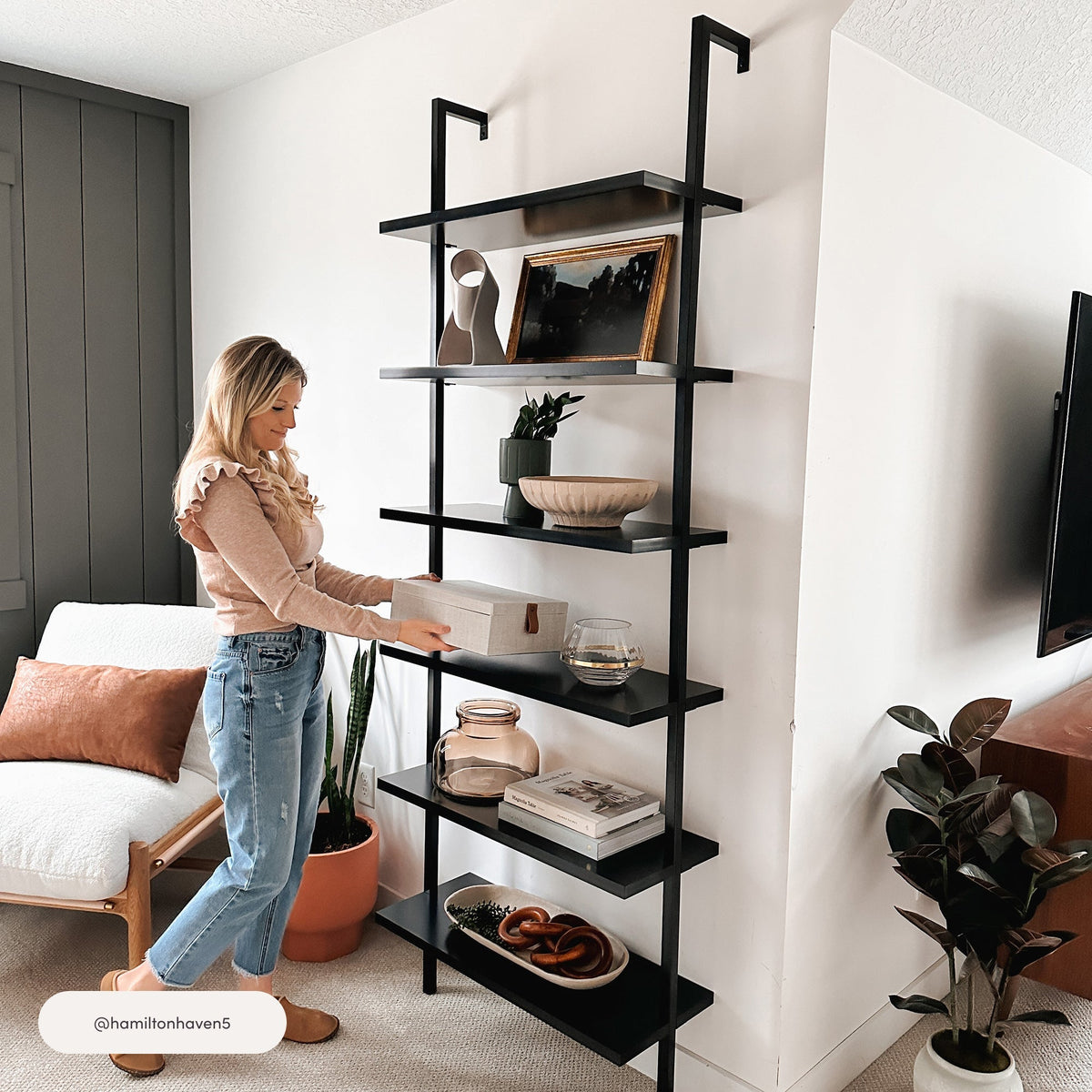 6-Shelf Ladder Bookshelf Black
