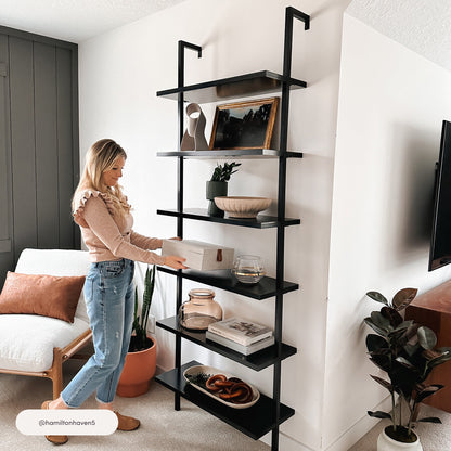 6-Shelf Ladder Bookshelf Black