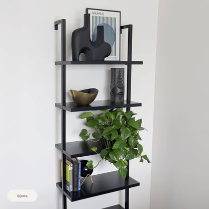 6-Shelf Ladder Bookshelf Black