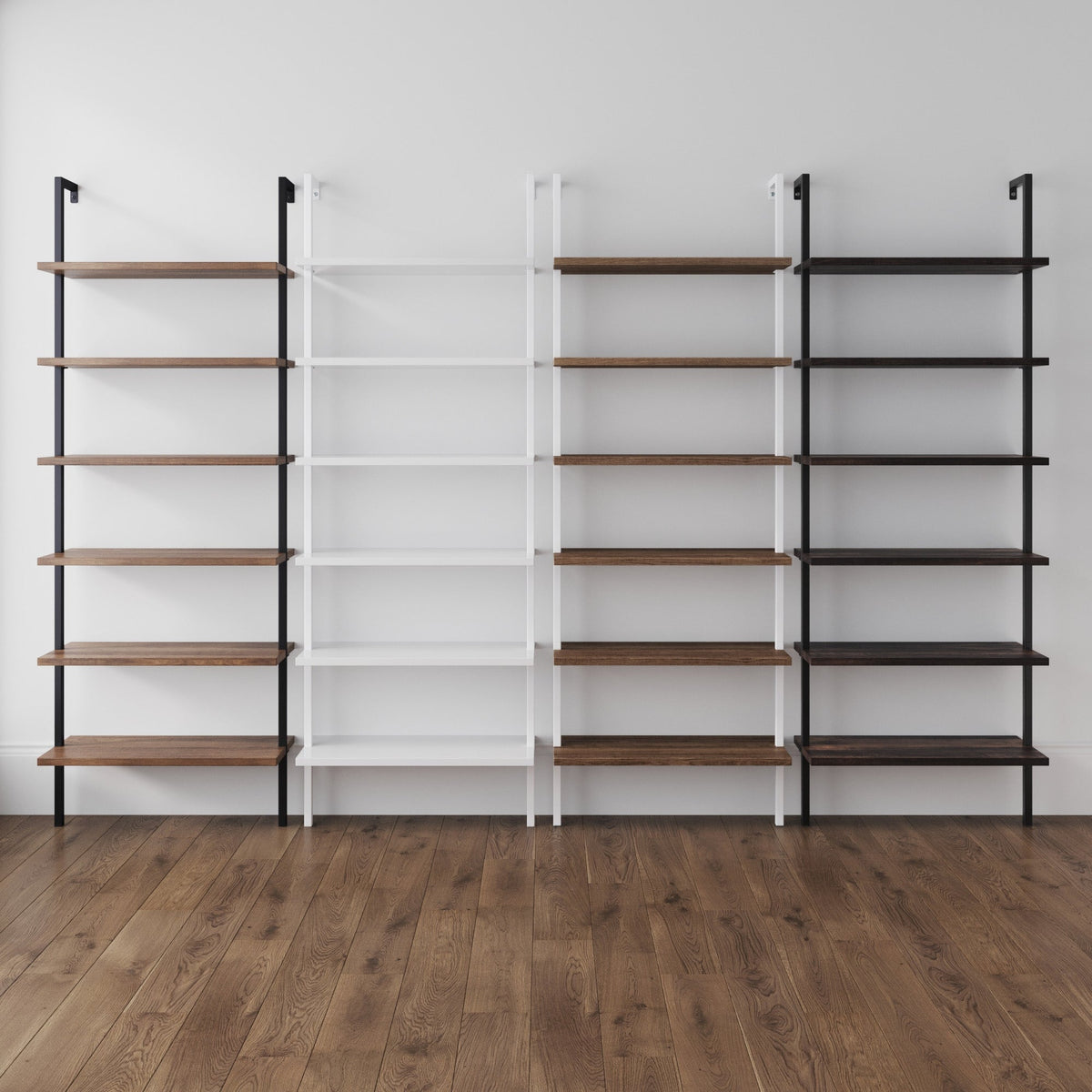 6-Shelf Ladder Bookshelf Oak Matte Black