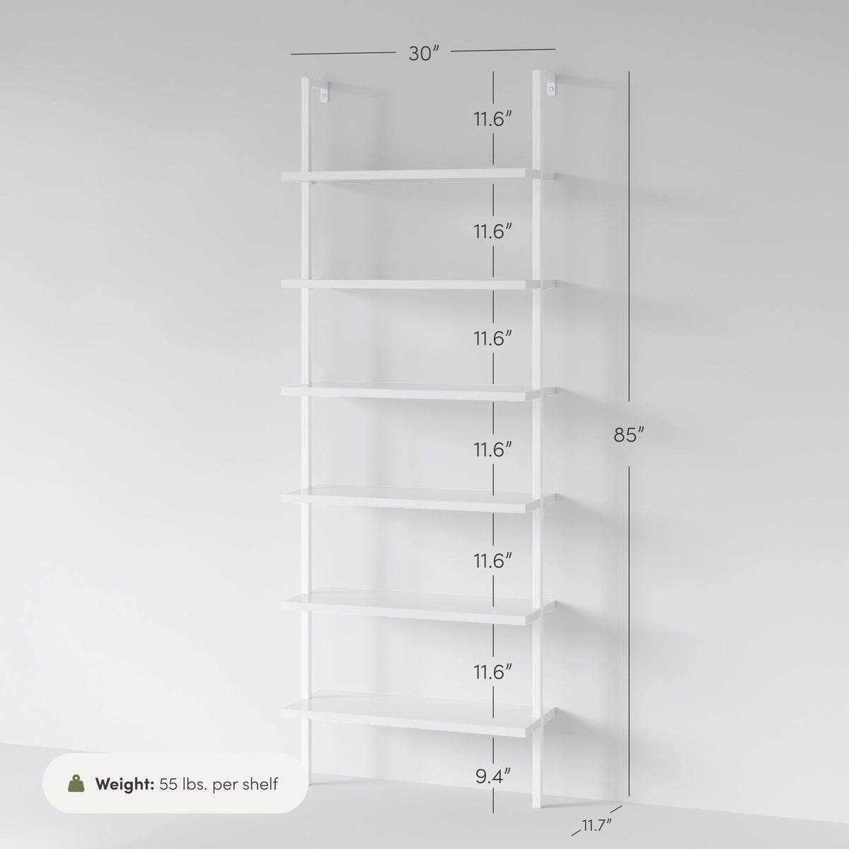 6-Shelf Ladder Bookshelf White