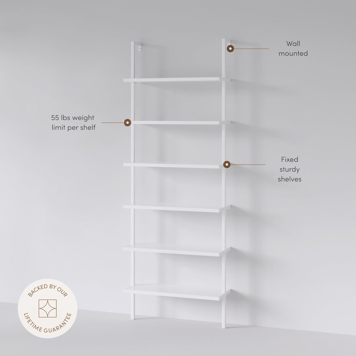 6-Shelf Ladder Bookshelf White