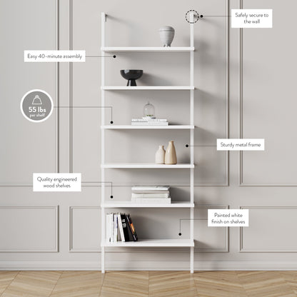 6-Shelf Ladder Bookshelf White