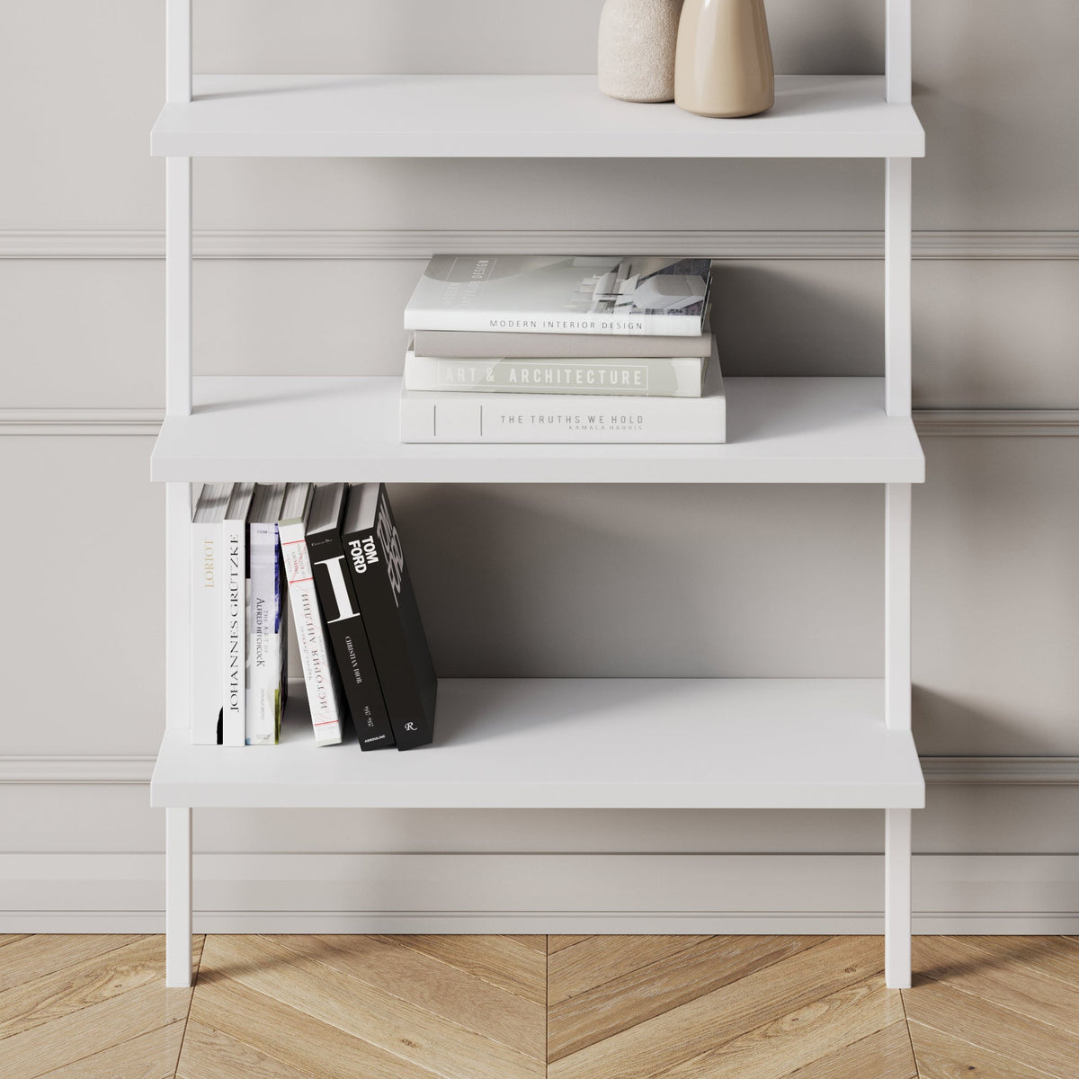 6-Shelf Ladder Bookshelf White