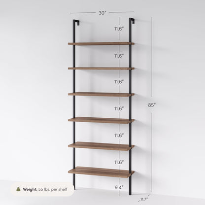6-Shelf Ladder Bookshelf Oak Matte Black