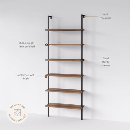 6-Shelf Ladder Bookshelf Oak Matte Black