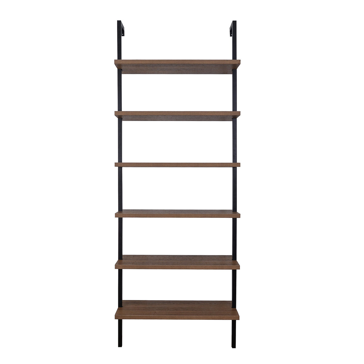 6-Shelf Ladder Bookshelf Oak Matte Black