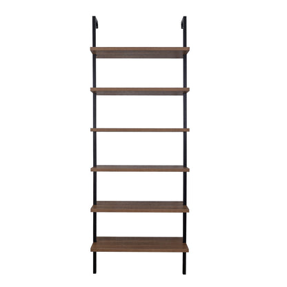 6-Shelf Ladder Bookshelf Oak Matte Black