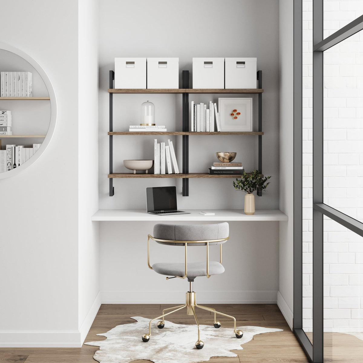 3-Shelf Ladder Bookshelf Oak Matte Black (Set of 2)