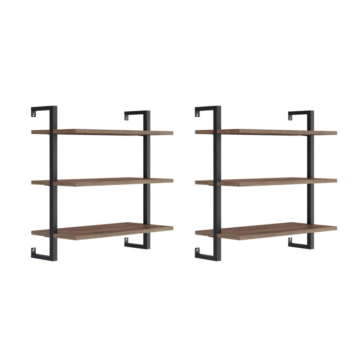 3-Shelf Ladder Bookshelf Oak Matte Black (Set of 2)