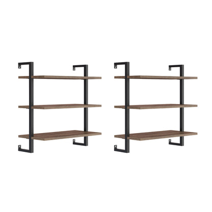 3-Shelf Ladder Bookshelf Oak Matte Black (Set of 2)